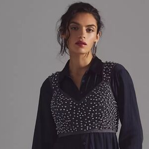 Anthropologie Embellished Beaded Cropped Top / Bustier Dark Gray–Like New.Size 4